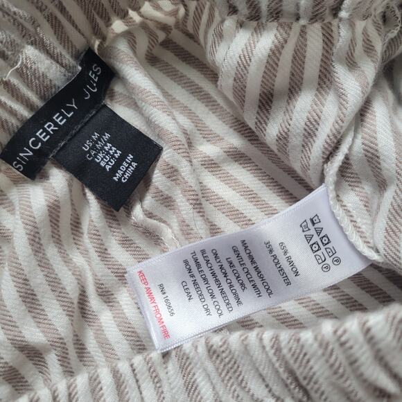 Sincerely Jules Womens M Beige White Pinstripe Wide Leg Casual Pants PJ Fleece - Picture 3 of 4